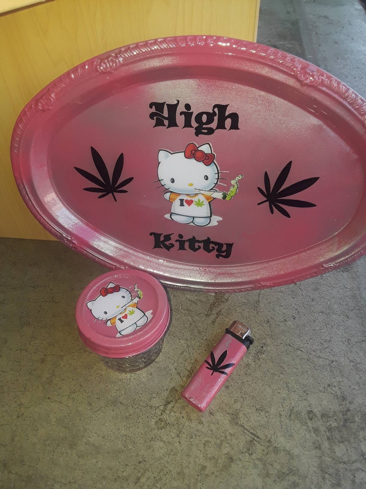 High Kitty Rolling Tray Set Stoned Kitty Hello Kitty Tray Etsy