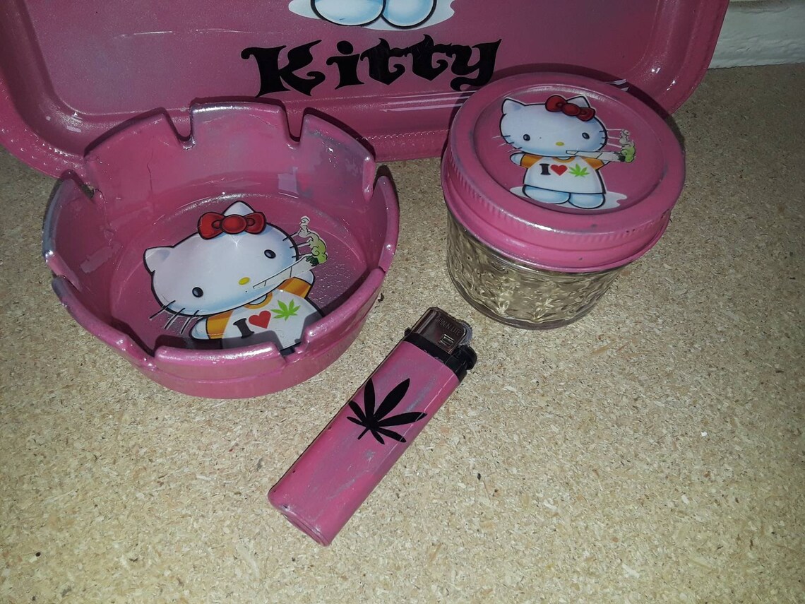High Kitty Rolling Tray Set Stoned Kitty Hello Kitty Tray Etsy