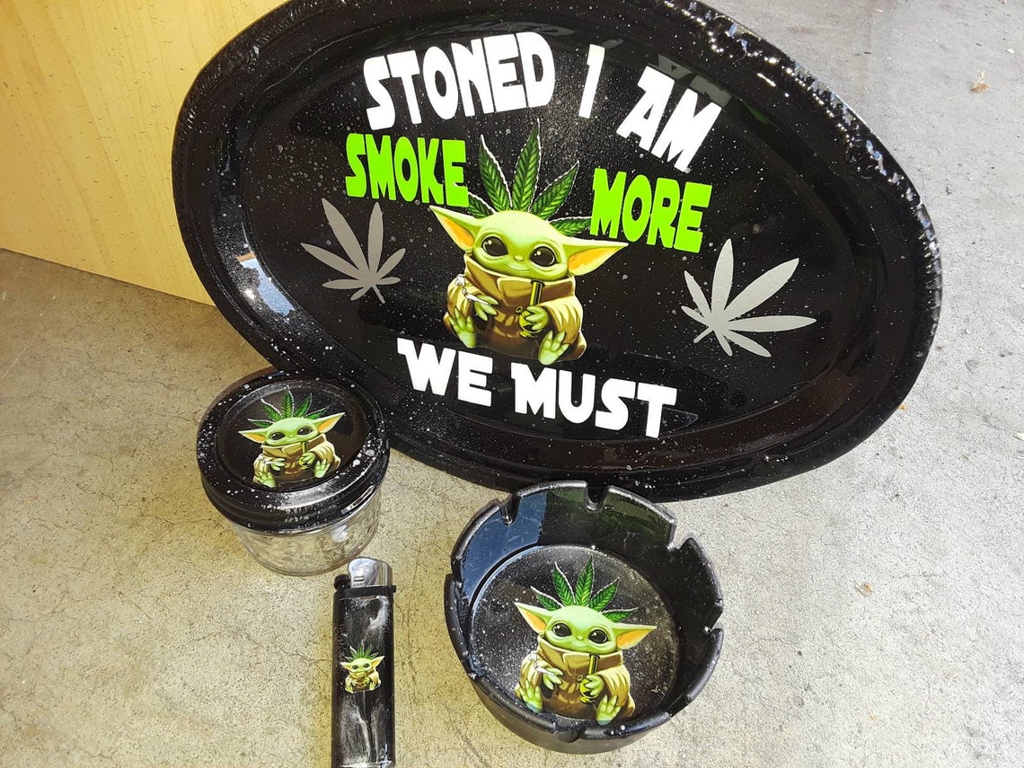 Rolling Tray Baby Yoda Rolling Tray Stoned I Am Smoke More Etsy