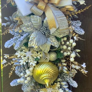 Gold und Silber Weihnachtskranz, Luxus Urlaub Haustür Dekor, eleganter Winterkranz, festliche Feiertage Swag, Winter Wunderland Dekor
