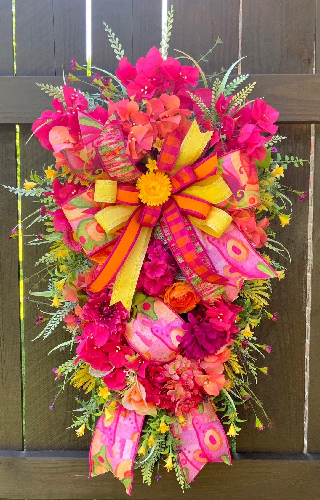Vibrant Spring and Summer Floral Swag for Front Door, Summertime ...