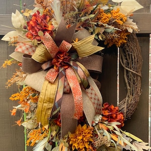 Autumn Grapevine Wreath With Orange Berries, Rustic Thanksgiving Door Decor, Harvest Front Porch Decor, Fall Floral Grapevine Wreath