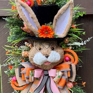 Sisal Easter Bunny Swag, Whimsical Easter Bunny With Top Hat Swag, Spring Easter Bunny, Front Door Easter Decor, Farmhouse Spring Wreath