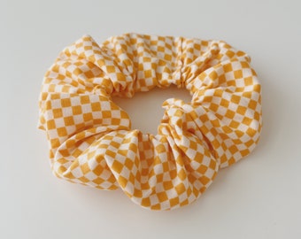 Orange Checkered Scrunchie, Boho Hair Tie