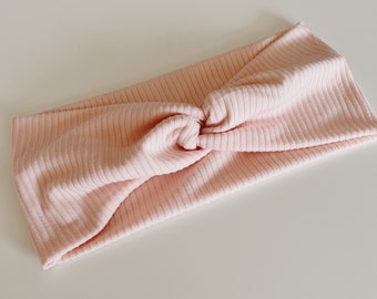 Pale Pink Ribbed Top Knot Headband, Stretchy Hair Accessory