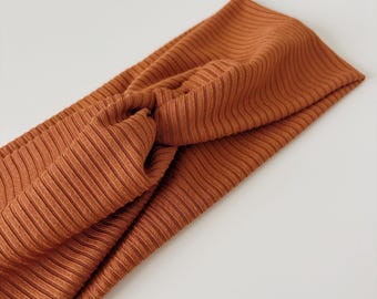 Rust Ribbed Top Knot Headband, Stretchy Boho Hair Accessory