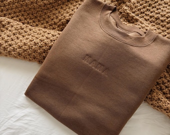 Mama Crewneck, Hanes, Brown, Adult Apparel, Embroidered Sweatshirt, Fall, Neutral, Unisex, Mom, Motherhood