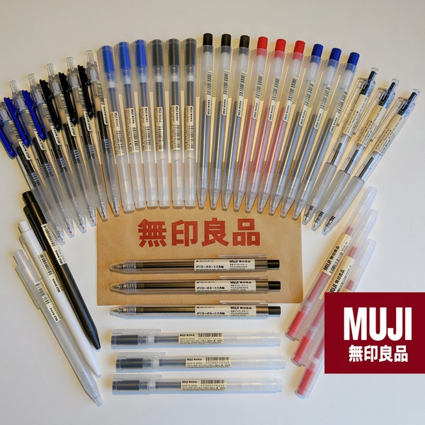 5 Pack Muji Pens Japan Gel Ink Click Cap Black Blue 0.38mm 0.5mm