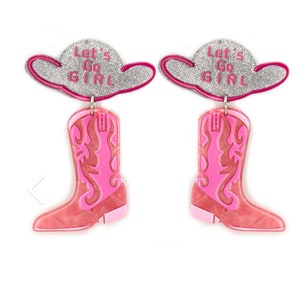 PINK Glitter Cowgirl Hat Cowgirl Boot Earring, ,Vaquera Earrings Cowgirl Hat.. Punchy bachelorette, Concert , Gift for her