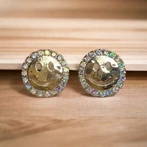 Happy Face Earring/ Smiley Face Earring/ Be Happy Earring/Happy Earring/Rhinestone Smiley Face