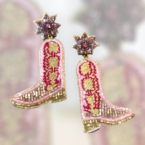 Rhinestone Cowboy Boots Earring, Pink Cowboy Boot Dangle Earring ,Cowgirl Boot Earring, Punchy Bachelorette