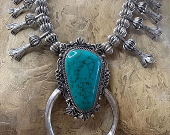 SQUASH BLOSSOM Statement Squash Blossom   Navajo Beaded Necklace/ Squash Blossom / Turquoise inspired Squash Blossom Pendant