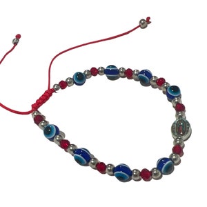 Virgin De Guadalupe Religious Amulet Bracelet, Glass Evil Eye Bead  Bracelet for Protection, Mal de Ojo