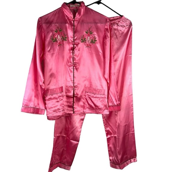 New Vintage Longevity Pink Satin Chinese Pajama Se