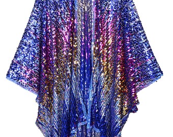 Disco Sequin Kimono - Deep Ocean, Festival Kimono, Rave Kimono, Festival Wear, Festival Outfit, EDC, Coachella, Burning Man, Halloween