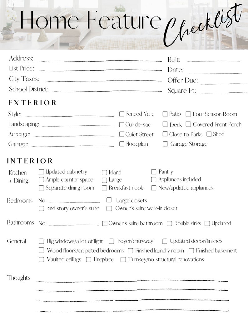 Home Feature Checklist Printable - Etsy