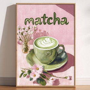 Impression matcha latte, affiche peinte de matcha, art mural cuisine tendance, décoration de dortoir, cuisine café/café, esthétique rétro, affiche japonaise