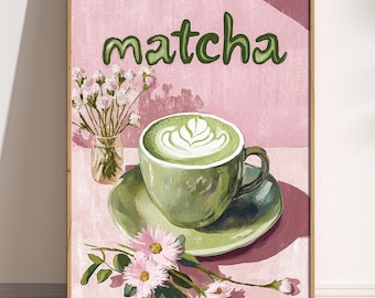 Matcha latte-kunstprint: trendy keukencaféposter
