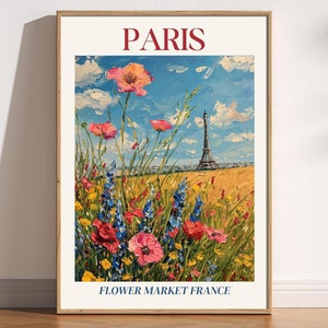 Impresión de viaje de París, Francia, mercado de flores, paisaje de viaje, regalo de inauguración de la casa, amante de los viajes, arte de pared de sala de estar, decoración del hogar, retro