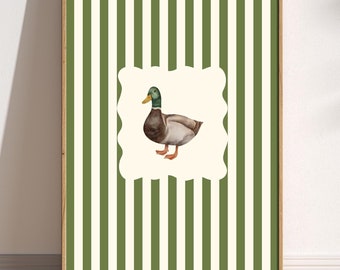 Vintage Duck Print: Striped Cottagecore Wall Art