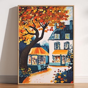 Gemütliche herbstliche Kleinstadt Henri Matisse Druck, Henri Matisse Stil Fauvismus Malerei Poster, Coffee Shop, gemütliche, wunderliche Natur Landschaft Kunst