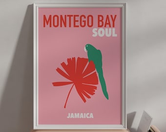 Montego Bay Colourful Travel Print - Travel Poster, Fashion Holiday, Trendy Retro Abstract Travel Art, Summer Destination, Jamaica Carribean