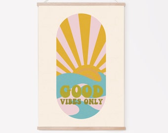 Good Vibes Only Print - Retro Style Typography, 60s, 70s, Bright Bold, Vintage Effect, Disco, Funky Wall Art, Hippie, Flower Power, Peace