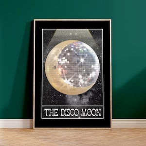 Impression lune disco - style carte de tarot lune disco la lune XVIIIe, impression lune céleste, lune esthétique disco funky rétro disco des années 70 des années 80 mystique