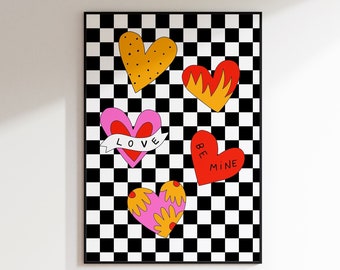 Black and White Checkerboard Retro Heats Print - 2000s Rock, Vans