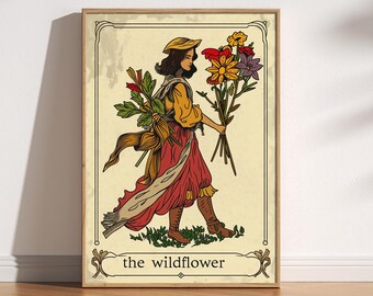 Wildflower Tarot Card Print: Vintage Celestial Bedroom Art