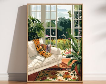 Open raam Henri Matisse-print, tentoonstelling fauvisme schilderkunst in Matisse-stijl, openslaande deuren, bloemen bloementuin, natuurtafereel, gezellig interieur