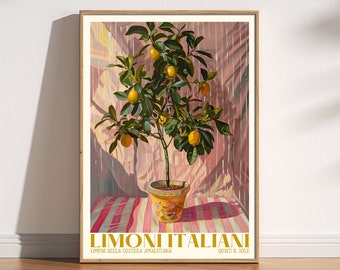 Italiaanse citroenboomprint, Limoni Italiani, citrusvruchtkunst, keuken citroen poster, poster mediterrane zomer, retro botanisch, citroenfruit