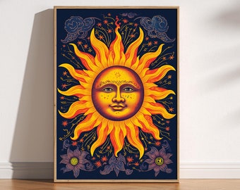 90s Celestial Sun Print: Whimsigoth Home Decor