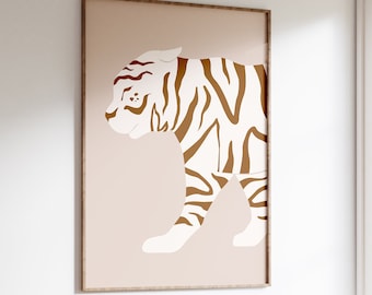 70s Beige Tiger Print: Retro Minimalist Wall Art