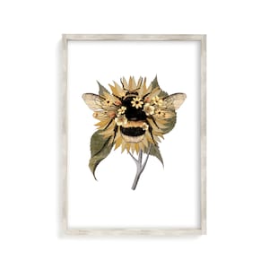 Bee Print - Bee and Sunflower Print, Bumble Bee Print, Floral Bee Print, Bee Happy Print, Honey Bee Print, Bee Decor, Insect Print, Bee Art,