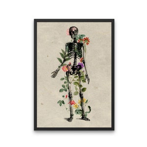 Antique Floral Human Anatomy Print - Flowers through Skeleton, Floral Skeleton, Medical Art, Botanical Anatomy, Human Body, Alternative Art