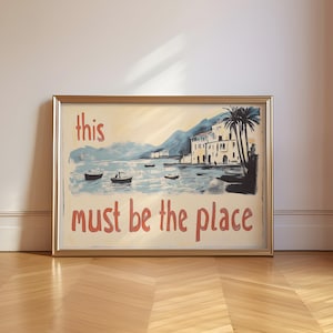 Este debe ser el lugar divertido, arte de pared pintado, estética retro de moda, póster de viaje, impresión para sala de estar, decoración con encanto costero vintage nostálgico