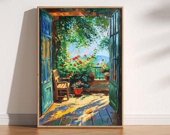 Open Window Henri Matisse Print, Henri Matisse Style Fauvism Painting, Modern Exhibition Print, Patio Doors Romantic Garden Bench Nature