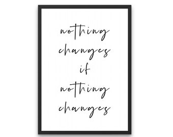 Nothing Changes If Nothing Changes - Home Wall Print, Home Decor, Livingroom Bedroom, Black And White Quote, Typography, Minimalist Poster