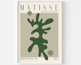 Neutral And Green Shades MATISSE Inspired Print 1 - The Cut Out's Papier Découpés, Berggruen & Cie Print, Art Exhibition, Scandinavian Style