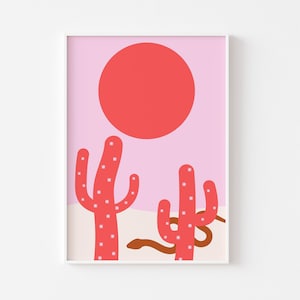 Wüstenkaktus Cowgirl ästhetischer Druck - Cowgirl, Western Preppy Ästhetik, rosa rot, trendige Preppy Funky, Wüstensonne, Y2K Girly Wohnheim Poster