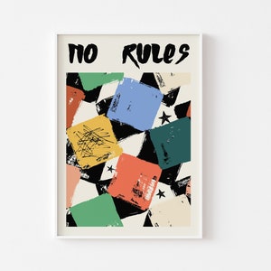 Impresión de arte de pared abstracto sin reglas: tablero de ajedrez grunge funky, arte de pared retro moderno y abstracto, póster retro para sala de estar, color en bloque