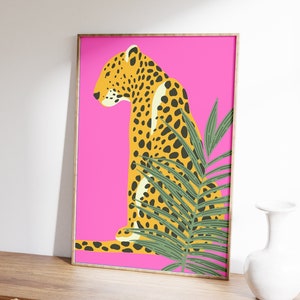 Pink Retro Leopard Print - Retro Art, Bright Bold, Leopard Cheetah, Colourful Tropical Poster, Kids Jungle Bedroom, Bathroom Poster, Boho