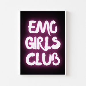 Impresión de Emo Girls Club: emo mayor, impresión de cita emo, grunge, gótica, impresión artística rosa y negra, nostalgia de los años 2000, póster alternativo, música emo rock