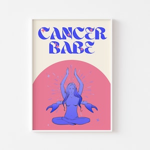 Impresión del signo zodiacal CÁNCER: Cáncer, arte del zodíaco, póster astrológico colorido, signo zodiacal retro, pastel llamativo y brillante, años 90, moderno y elegante