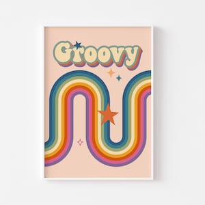 Impresión de espirales coloridas y elegantes: impresión de estilo retro brillante y llamativo de los años 60 y 70, espirales de arcoíris, espirales funky de estética hippie, póster geométrico retro
