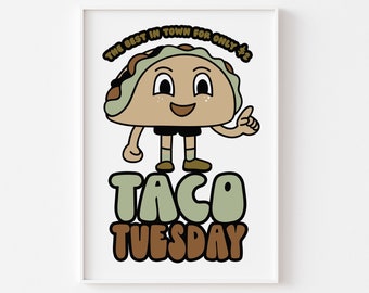 Taco Tuesday Retro Mascot Kitchen Print