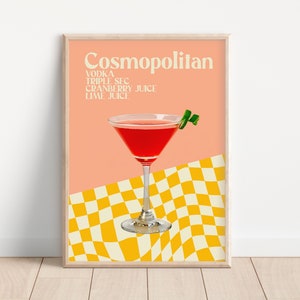 Colourful Cosmopolitan Cocktail Print - Retro, 70s Aesthetic, Bright Pastels, On Trend Fashion Prints, Bar Poster, Kitchen Prints, Cosmo Art