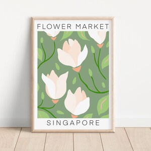 Flower Market Print - Singapore Flower Market, Floral Print, Flowers Poster, Retro Floral, Magnolia, Botanical Art, Bright Retro, Florist