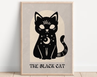 Black Cat Tarot Card Print: Mystical Bohemian Art